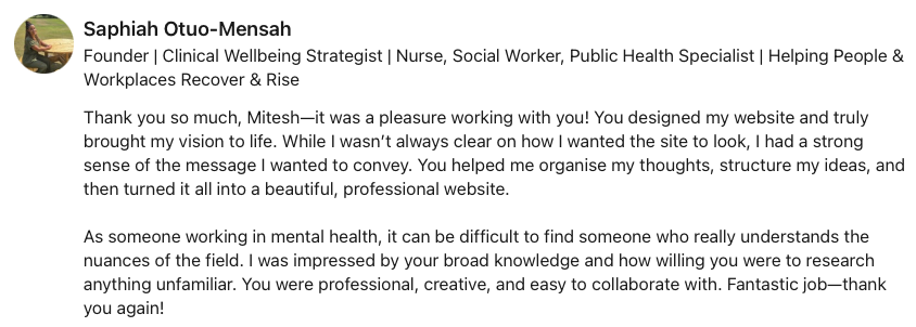 Testimonial from Saphiah Otuo-Mensah