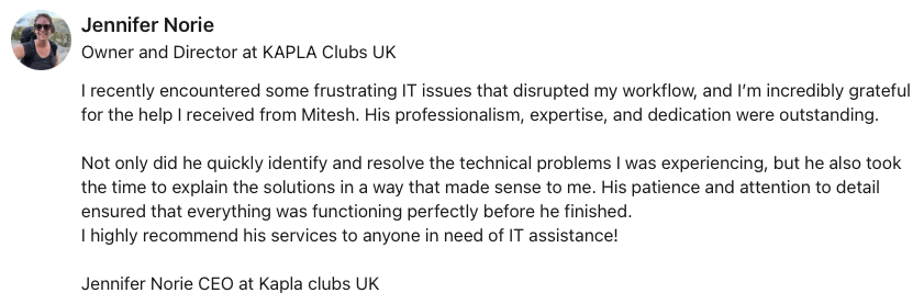 Testimonial from Jennifer Norie